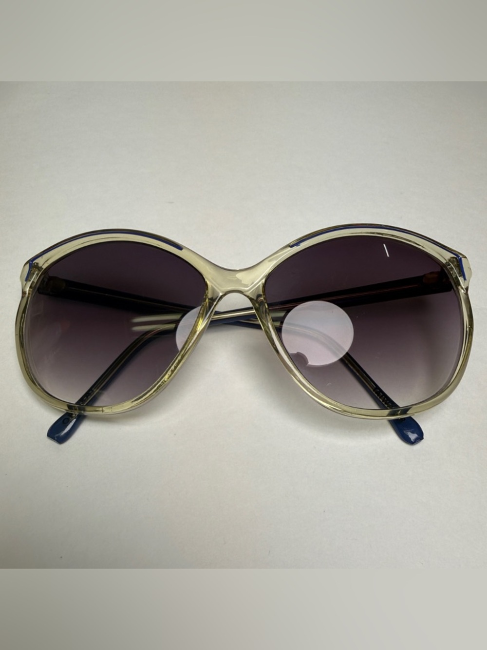 Vintage Opti-Ray Oversized Sunglasses Blue Trim Purple Gradient Lenses